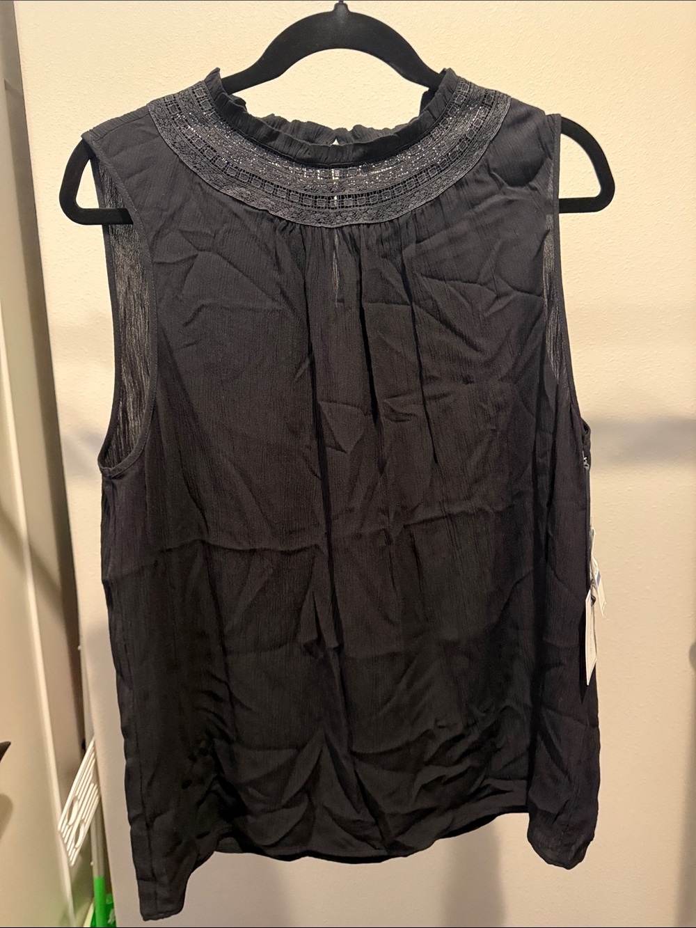 Lace Mock Neck Sleeveless Tank - Black - NWT